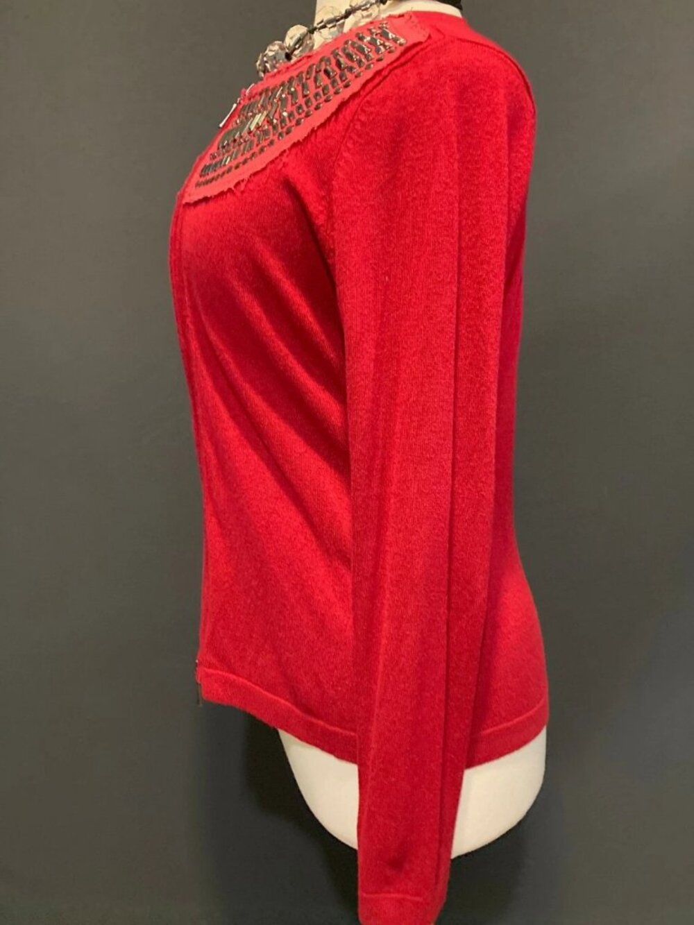 Red Studded Long Sleeved Knit Cardigan Size Medium
